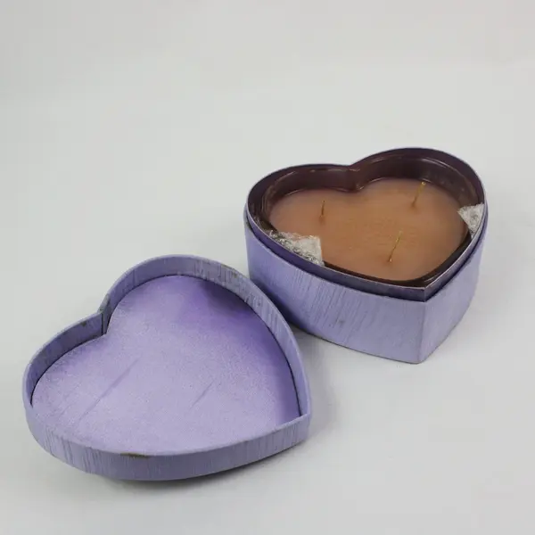 Lavender Heart Fabric Gift Box 3-Wick Candle Decorative Flower