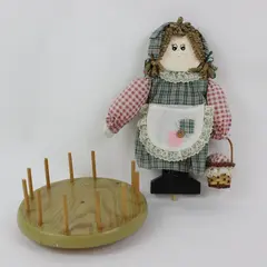 Vintage Rag Doll Thread Spool Holder Peg Rack Sewing Room Decor