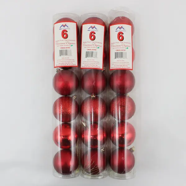 3 Packages of 6 VMI Housewares Red Ball Christmas Ornaments 18 Count  