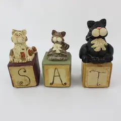 Blossom Bucket Suzi Skoglund Lot of 3 Cat Block Figurines 