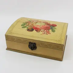 Vintage Wooden Rose Pattern  Jewelry Trinket Box Domed Hinged Lid 