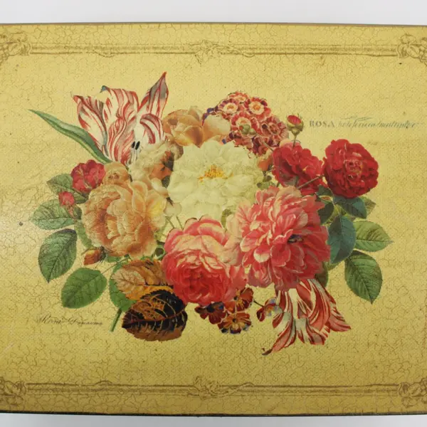Vintage Wooden Rose Pattern  Jewelry Trinket Box Domed Hinged Lid 