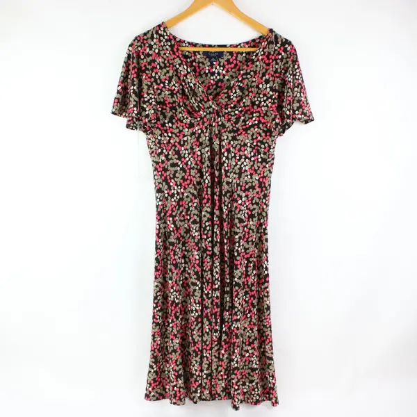 Chaps Women's Floral Dot Dress Black Brown Pink Tan Medium Knee Length