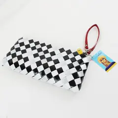 Nahui Ollin Black White Woven Recycled Clutch Bag Zipper Closure