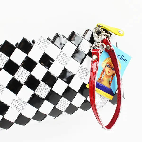 Nahui Ollin Black White Woven Recycled Clutch Bag Zipper Closure
