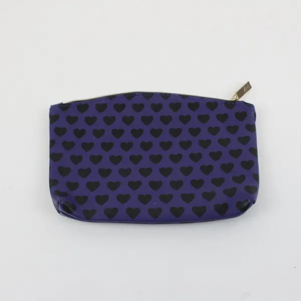 Ipsy Makeup Bag Cosmetic Pouch Dark Purple Black Heart Pattern Zip
