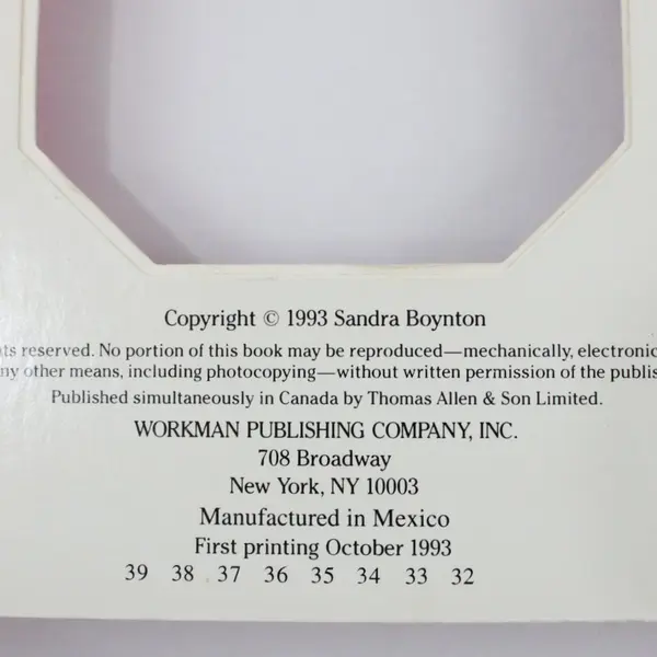 Vintage Sandra Boynton One Two Three! Counting Board Book 1993 1st Printing 