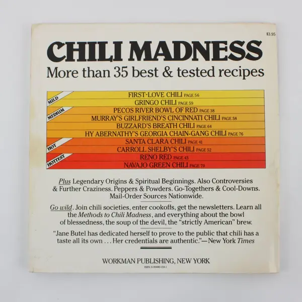 Chili Madness A Passionate Cookbook Jane Butel 1980 1st Printing Paperback