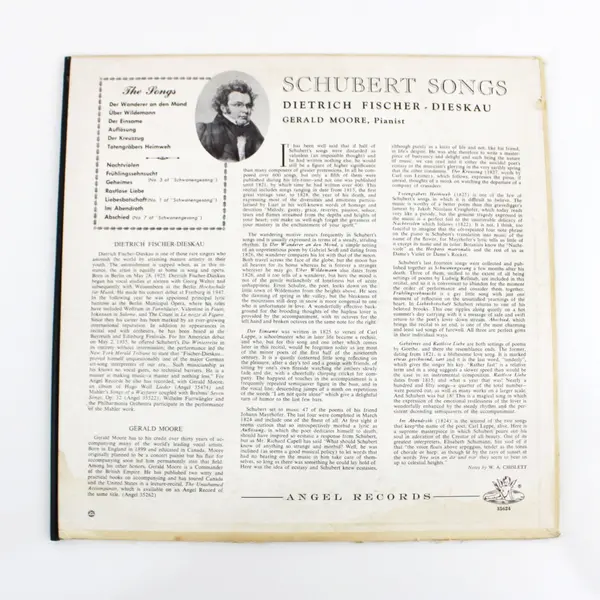 Angel Records ANG35624 Schubert Songs D Fischer-Dieskau G Moore 12in Vinyl LP