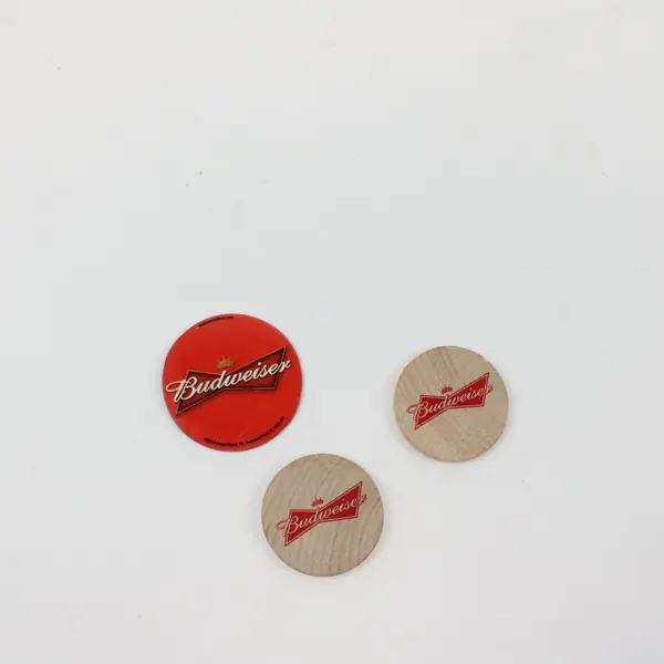 Lot of 3 Budweiser Magnet & Buckaroo Ball Wooden Tokens