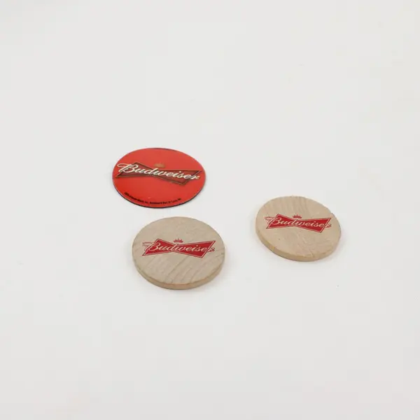 Lot of 3 Budweiser Magnet & Buckaroo Ball Wooden Tokens
