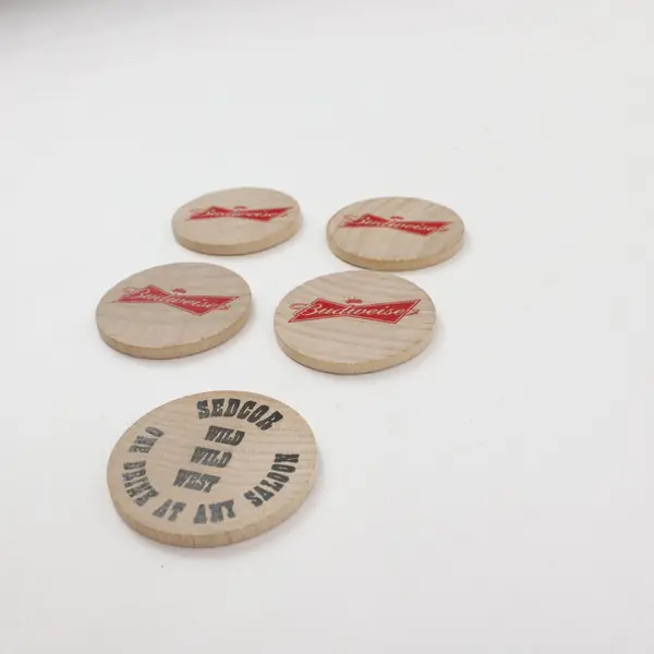 Lot of 5 Wooden Nickels 4 Buckaroo Ball Budweiser 1 Buffalo Token