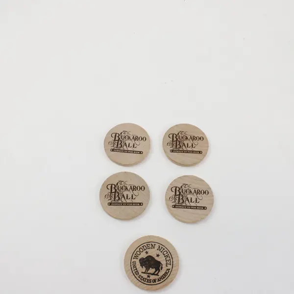 Lot of 5 Wooden Nickels 4 Buckaroo Ball Budweiser 1 Buffalo Token