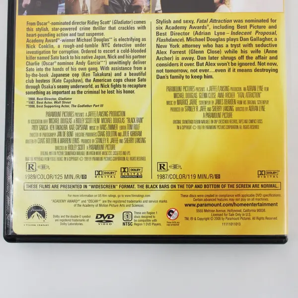 Black Rain (1989) & Fatal Attraction (1987) Double Feature DVD, Michael Douglas 
