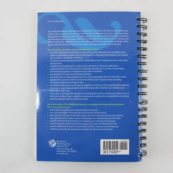 Publication Manual of the APA 6th Edition 2010 Spiral Bound Paperback Good