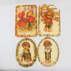 Lot of 4 Vintage Tiny Tim Christmas Carol Paper Wall Hangings, Mary Hamilton 