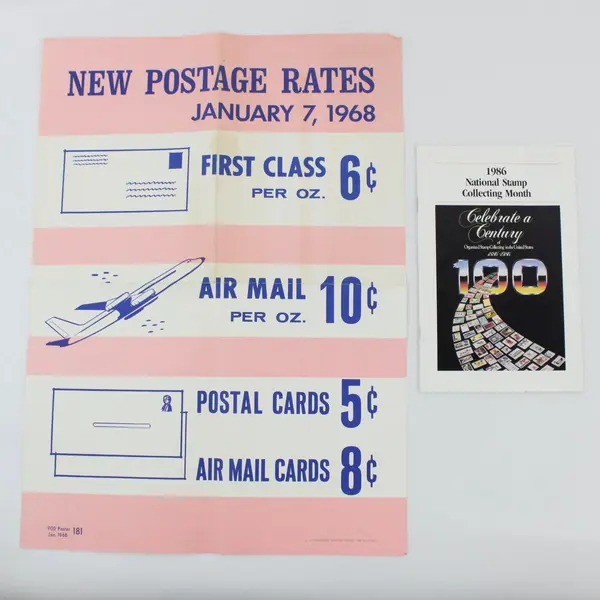 USPS 1986 National Stamp Collecting Month Catalog & 1968 Rates Poster #181