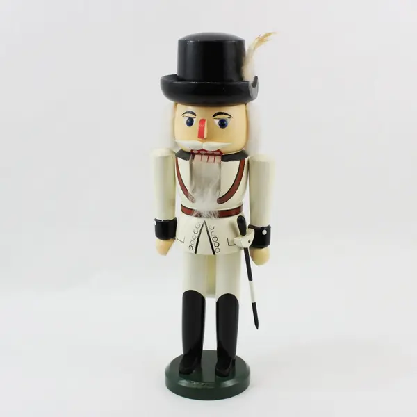 Christmas Wooden Nutcracker White Suit Black Hat Sword 15 inch