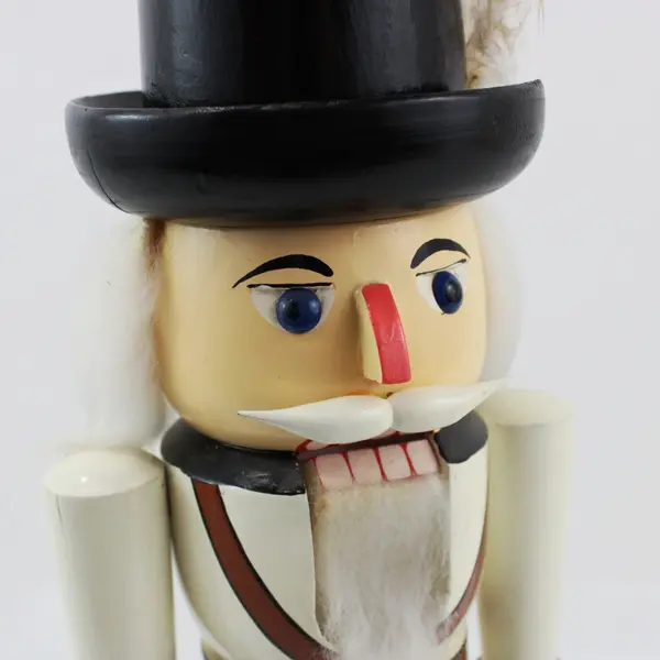 Christmas Wooden Nutcracker White Suit Black Hat Sword 15 inch