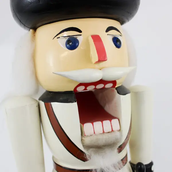 Christmas Wooden Nutcracker White Suit Black Hat Sword 15 inch