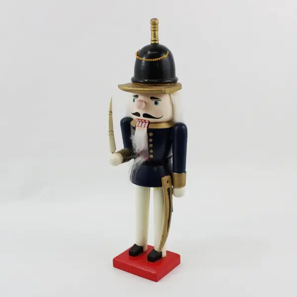Wood Soldier Nutcracker Blue Uniform Black Gold Hat Sword Scabbard 15.25"