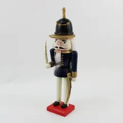 Wood Soldier Nutcracker Blue Uniform Black Gold Hat Sword Scabbard 15.25"