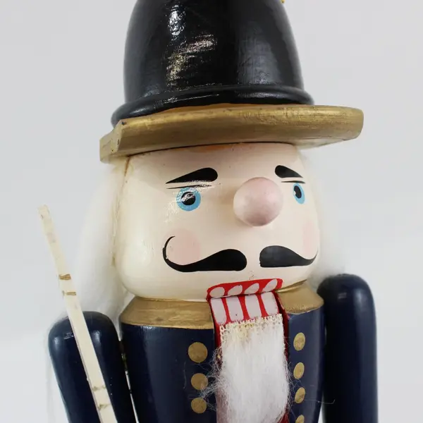 Wood Soldier Nutcracker Blue Uniform Black Gold Hat Sword Scabbard 15.25"