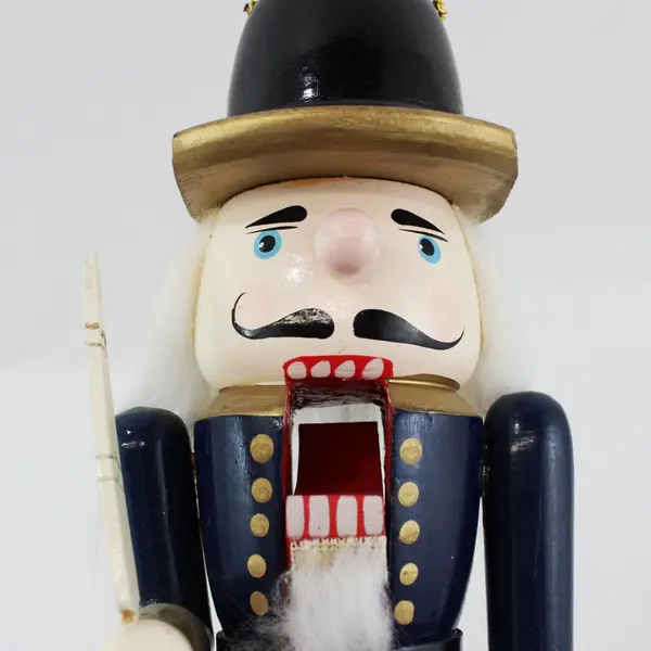 Wood Soldier Nutcracker Blue Uniform Black Gold Hat Sword Scabbard 15.25"