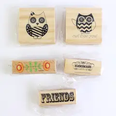 Lot of 5 Fun Rubber Stamps Wood Mounted Owls Flower Friends Handmade With Love