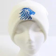 Unisex Pacific White Knit Hat With Embroidered Blue Lion Accent One Size