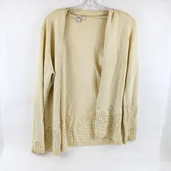 Liz Claiborne Solid Cream Color Long Sleeve Knit Sweater Cardigan Womens Size M