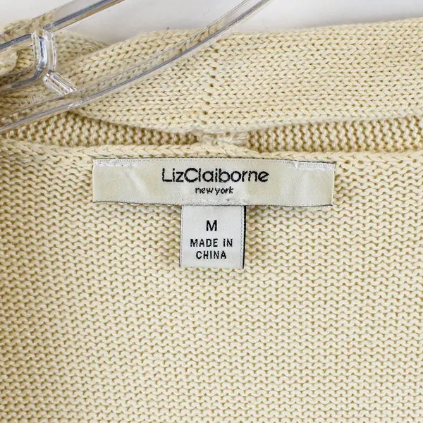 Liz Claiborne Solid Cream Color Long Sleeve Knit Sweater Cardigan Womens Size M