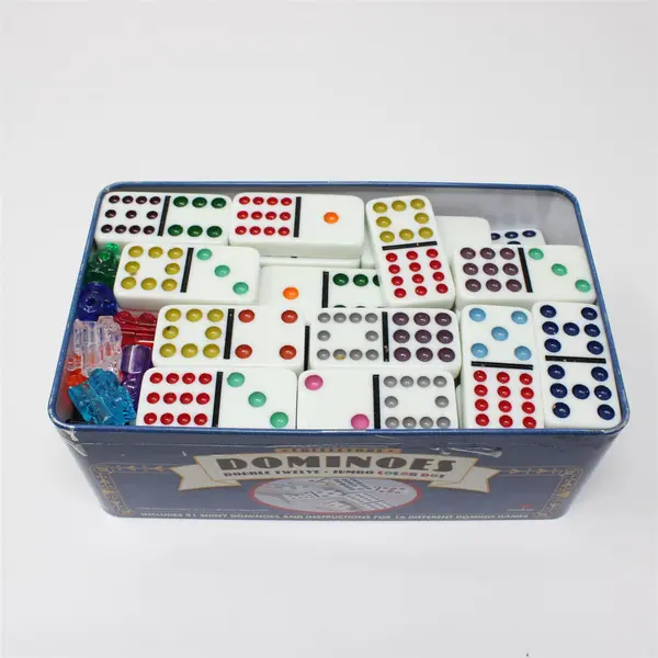 Cardinal Dominoes Double Twelve Jumbo Color Dot Tin 9512C