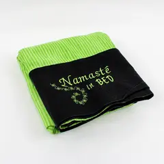 Namaste in Bed Embroidered Queen Pillowcase Green Black Striped