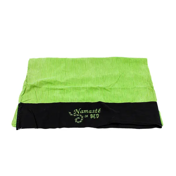 Namaste in Bed Embroidered Queen Pillowcase Green Black Striped