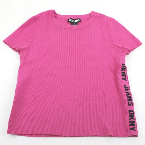 DKNY Jeans Women's Large Hot Pink Ribbed Short Sleeve Top