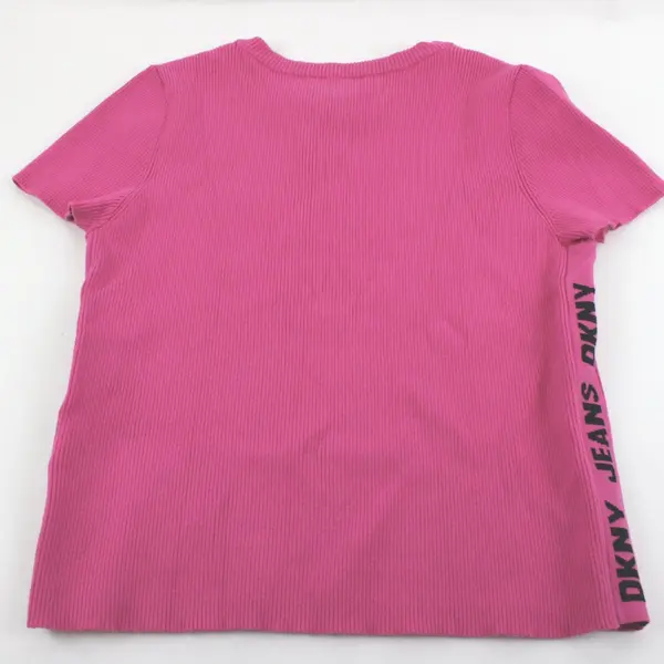 DKNY Jeans Women's Large Hot Pink Ribbed Short Sleeve Top
