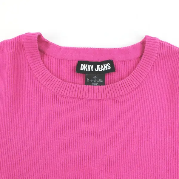 DKNY Jeans Women's Large Hot Pink Ribbed Short Sleeve Top