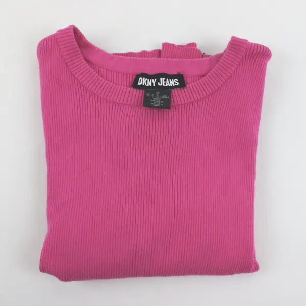 DKNY Jeans Women's Large Hot Pink Ribbed Short Sleeve Top