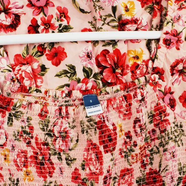 Old Navy Women's Small Pink Yellow Floral Smocked Puff Sleeve Mini Dress