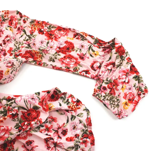 Old Navy Women's Small Pink Yellow Floral Smocked Puff Sleeve Mini Dress