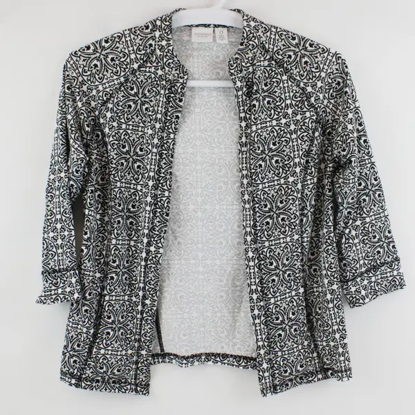 Weekends by Chico's Women's Black White Mandala 3/4 Sleeve Shrug 0