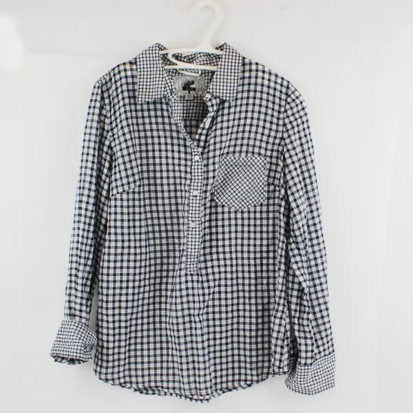 Broome & Allen Women's M Blouse Black/White Gingham 100% Cotton Long Sleeve