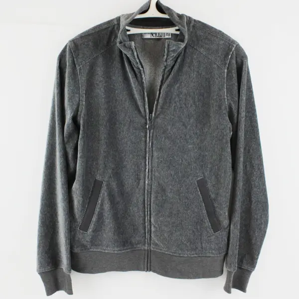 New York Laundry Women's Gray Ribbed Zip-Up Jacket Size PM