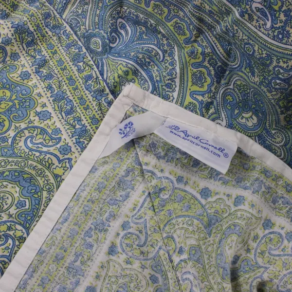 April Cornell Blue Yellow Paisley Cotton Tablecloth 56x110