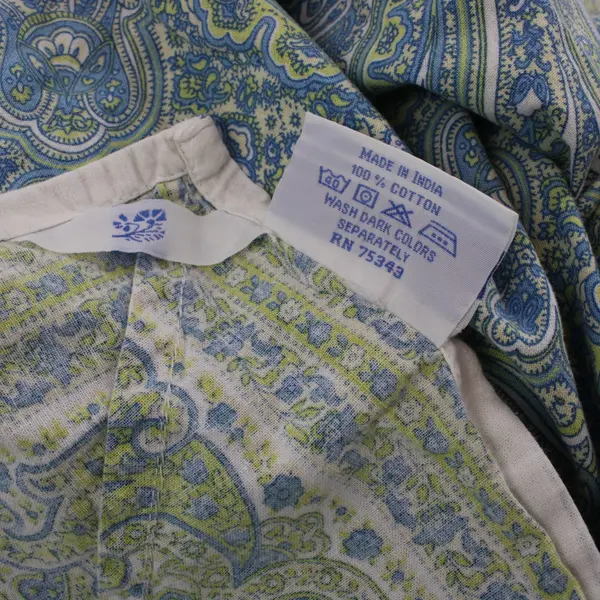 April Cornell Blue Yellow Paisley Cotton Tablecloth 56x110