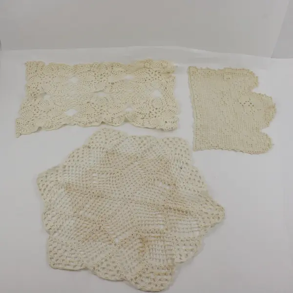 Lot of 5 Off-White Crochet Doilies 11-24" Assorted Sizes Craft Decor
