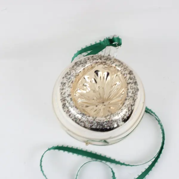 Christmas Cottage Lot of 2 Glass Christmas Ornaments Red Heart White Round
