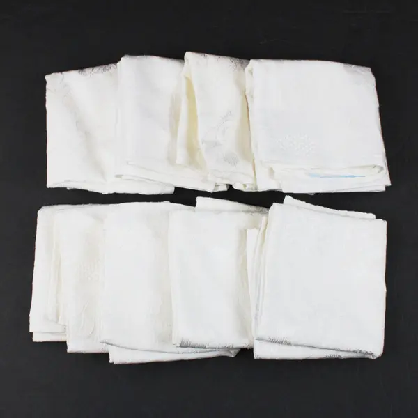 Set of 8 White Damask Cloth Napkins Textured Table Linens FLAWED