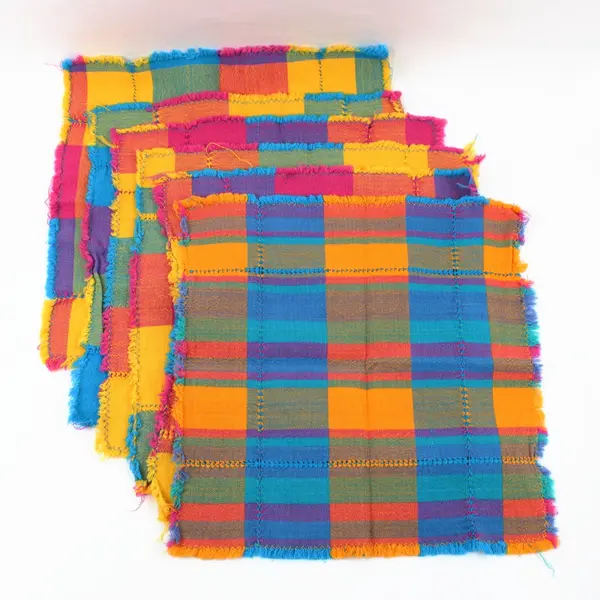 Lot of 6 Rainbow Plaid Fabric Table Placemats 14 x 13.5 In
